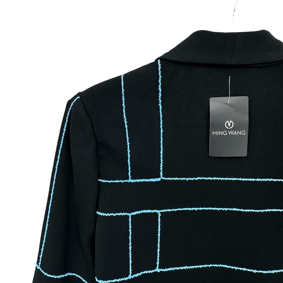 New MING WANG Jacket Open Front, Single Clasp, Knit Black Blue - Picture 6 of 11
